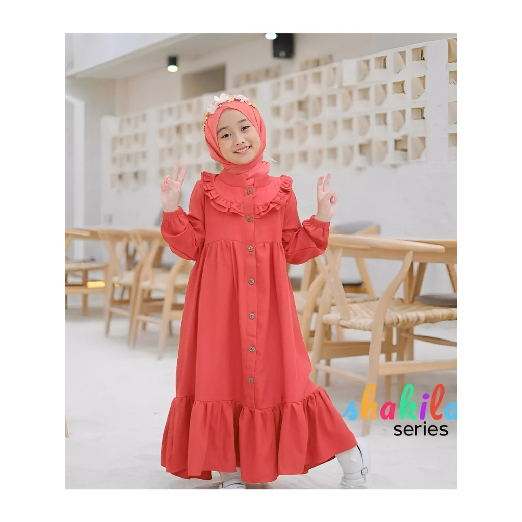 Baju Gamis Anak Perempuan Crinkle Muslim Korean Style Putih Hitam Teracotta Pink Bata Dress Remaja