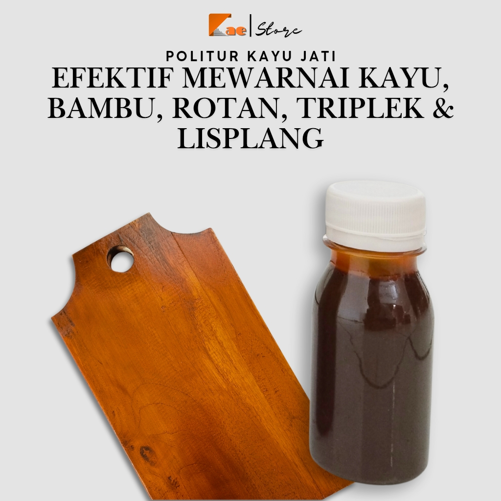 Politur Kayu Jati 60ml Plitur Kayu Siap Pakai Cat Pelitur Kayu Bambu Rotan Triplek Lisplang