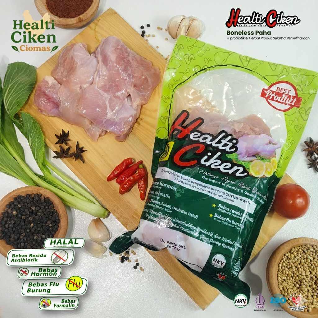 Healti Ciken - Boneless Paha Ayam Skinless -Bebas Hormon-Bebas Residu Antibiotik-Halal-Sehat -Bersih