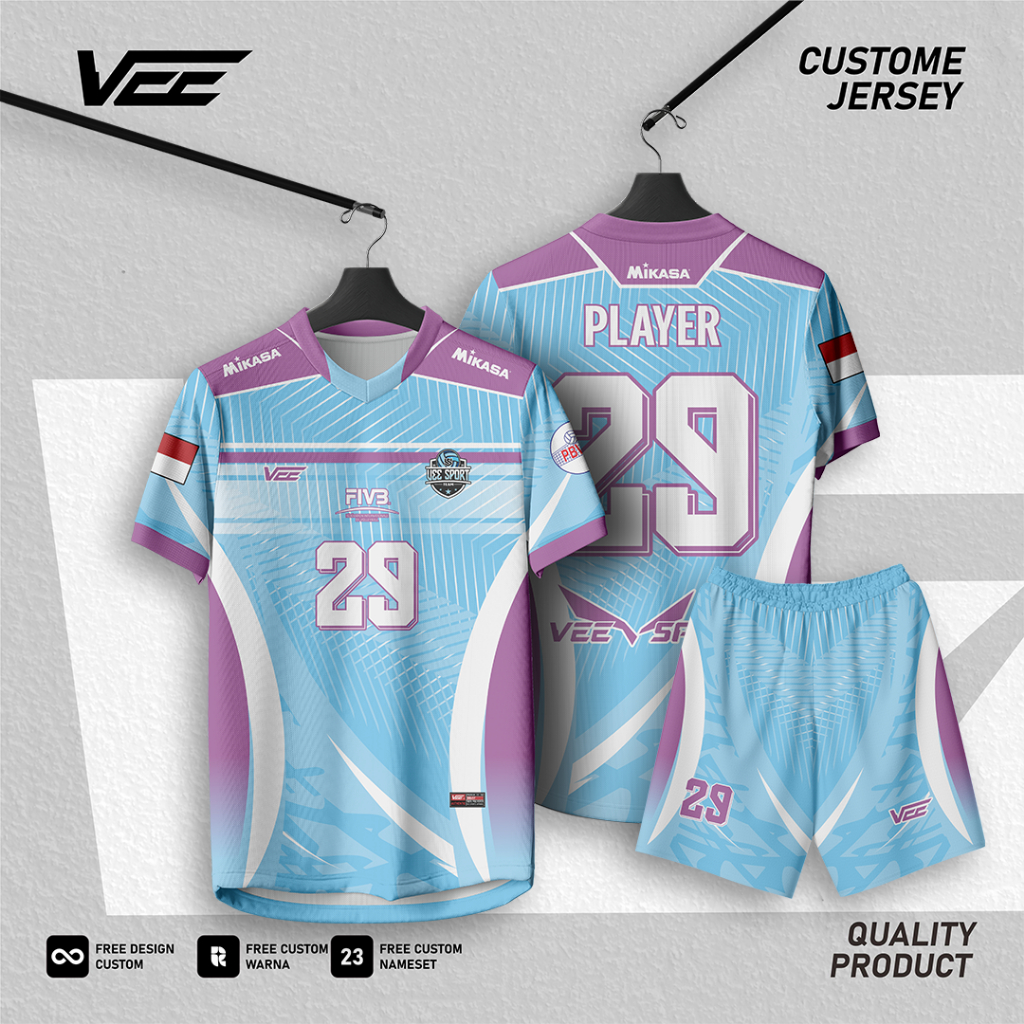 Baju Jersey Volly Cowok Cewek Celana Full Printing Bisa Custom Nama Nomor Dan Logo