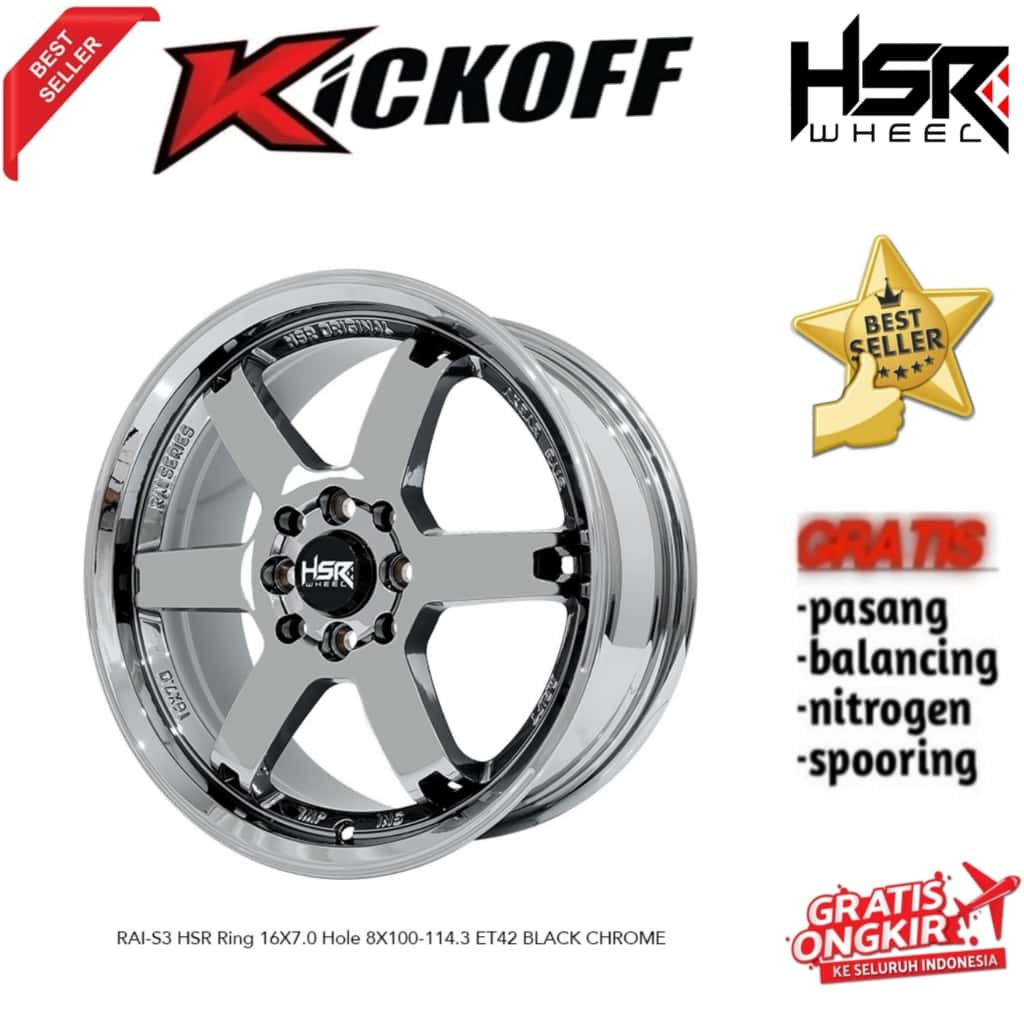 Velg Mobil TE37 HSR R16 Black Chrome Promo RAI S3 Terbaru