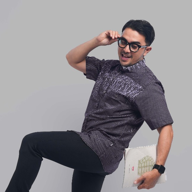DGM Kemeja Pria Pendek Printing Ungu Motif Kotak-kotak 2345