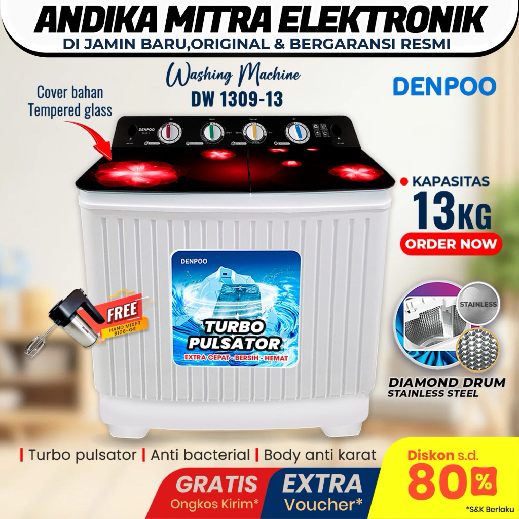 Mesin Cuci 13 KG Denpoo DW 1309