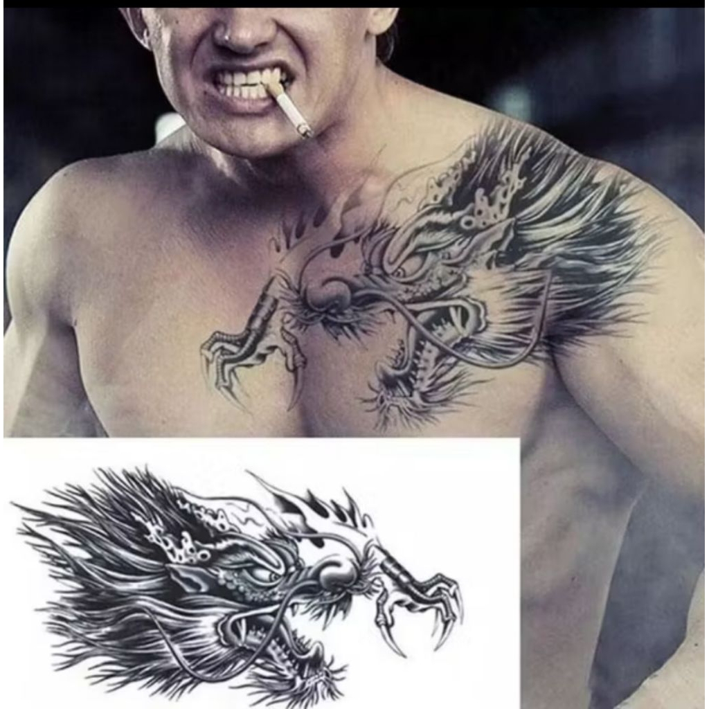 ( COD ) Tatto temporer SGT 004 NAGA BESAR uk 35x24 tato temporary bisa buat dada dan punggung tahan 