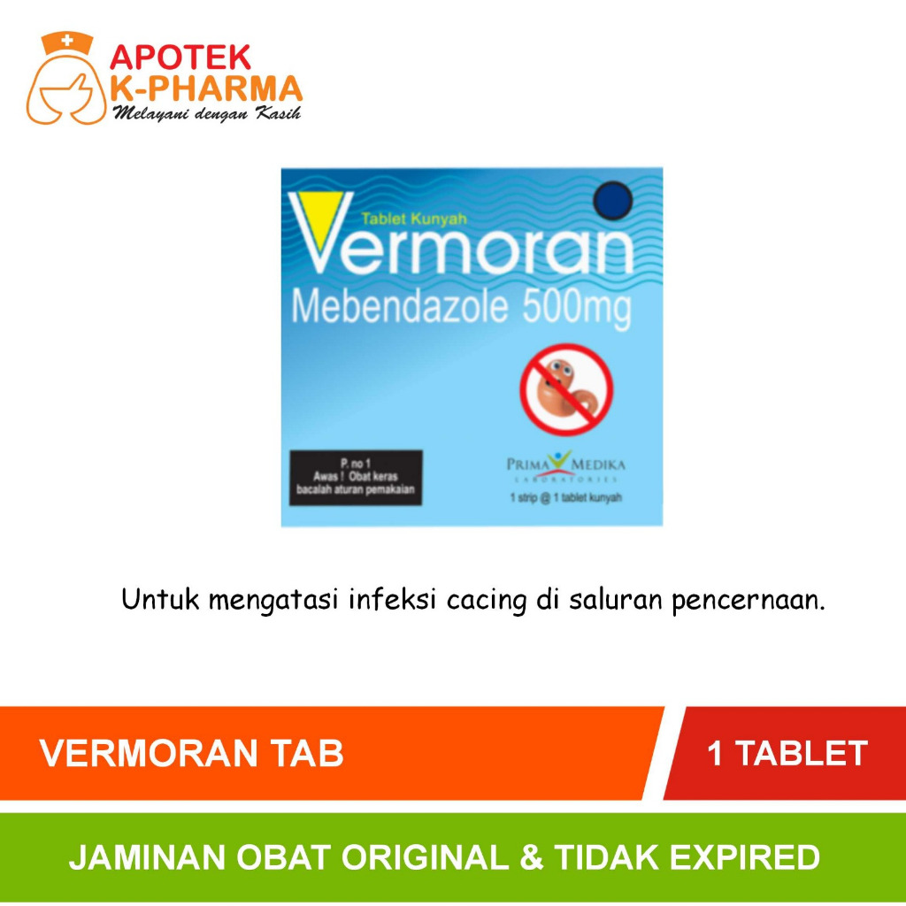 Vermoran 500mg Obat Cacing Tablet Kunyah Isi 1 Tablet