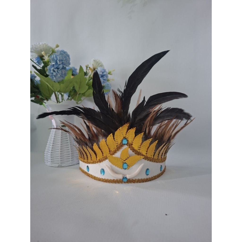 Mahkota bulu hiasan daun raja permata biru