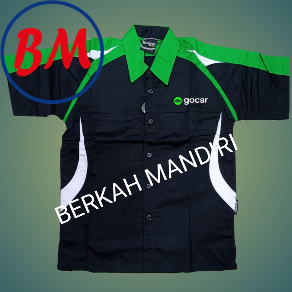 kemeja premium gocar seragam gocar hitam kombinasi hijua tangan pendek full bordir