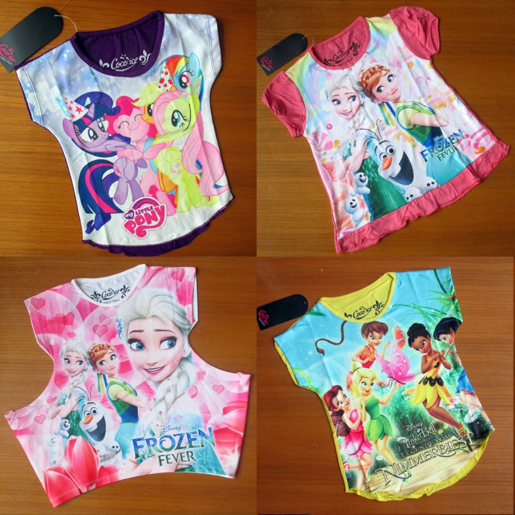 Baju Anak Perempuan Atasan Kaos Girl T-Shirt Coco Ice Karakter My Little Pony Frozen Aikatsu