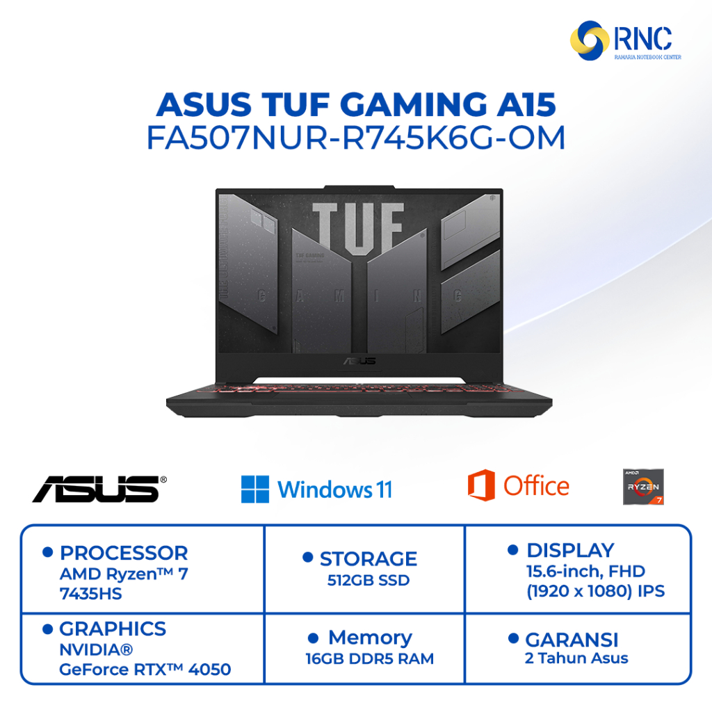 ASUS TUF Gaming A15 FA507NUR‑R745K6G‑OM | Ryzen 7 7435HS | RAM 16GB | SSD 512GB | Windows 11