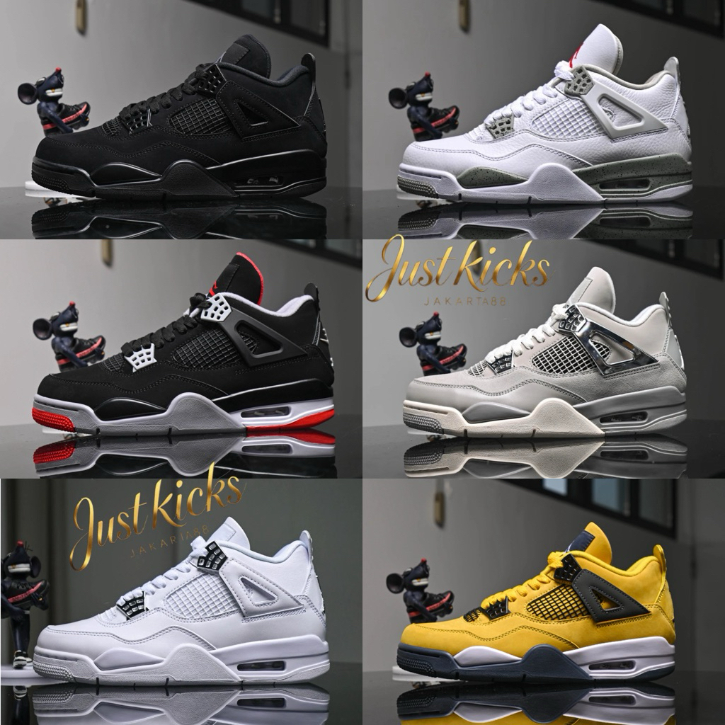 Sepatu basket Sneakers Air Jordan 4 shoes Black Cat Metallic Gold Military White Bred ReimaginedSail