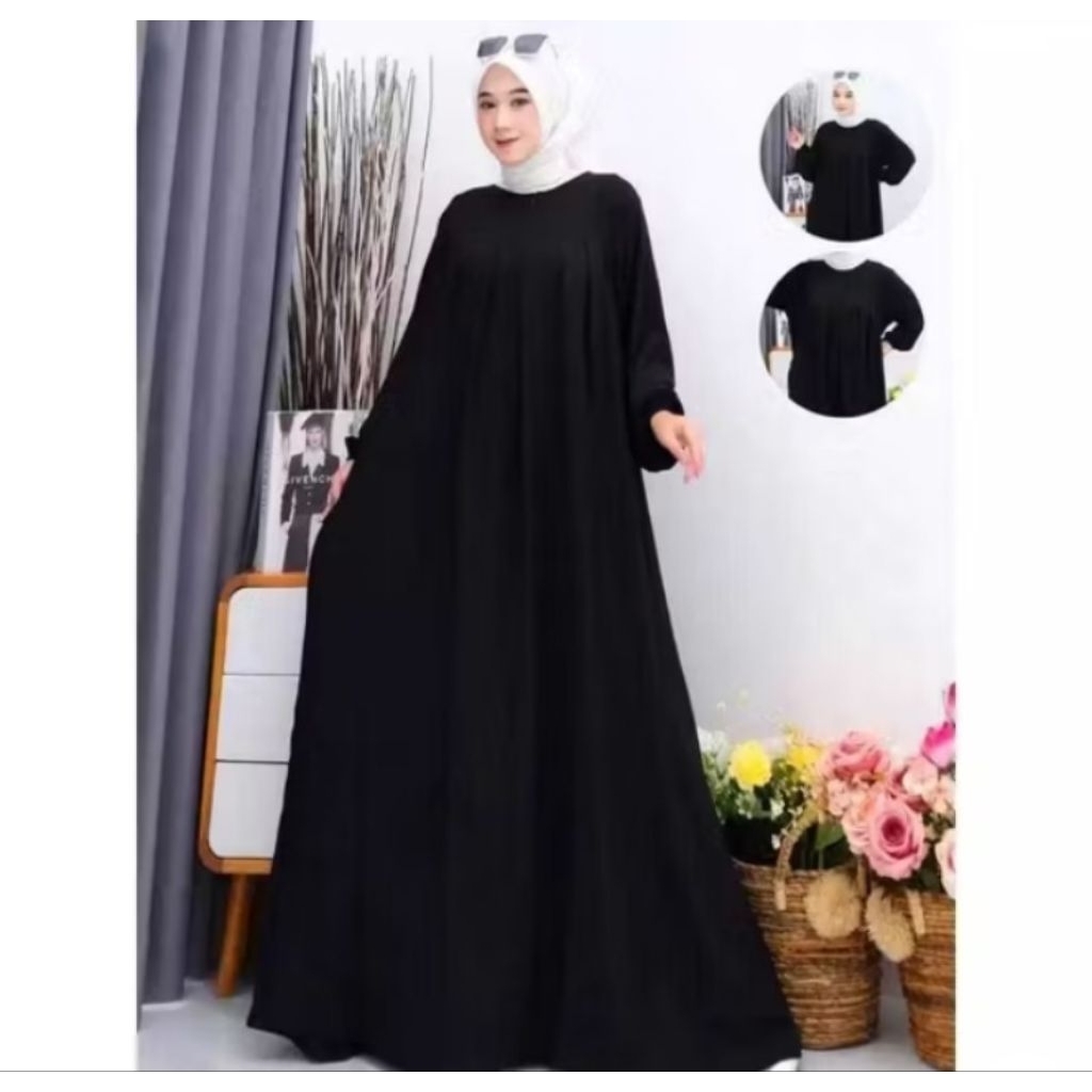 Baju gamis wanita polos model terbaru crinkle airflow long dress baju kurung abaya wanita