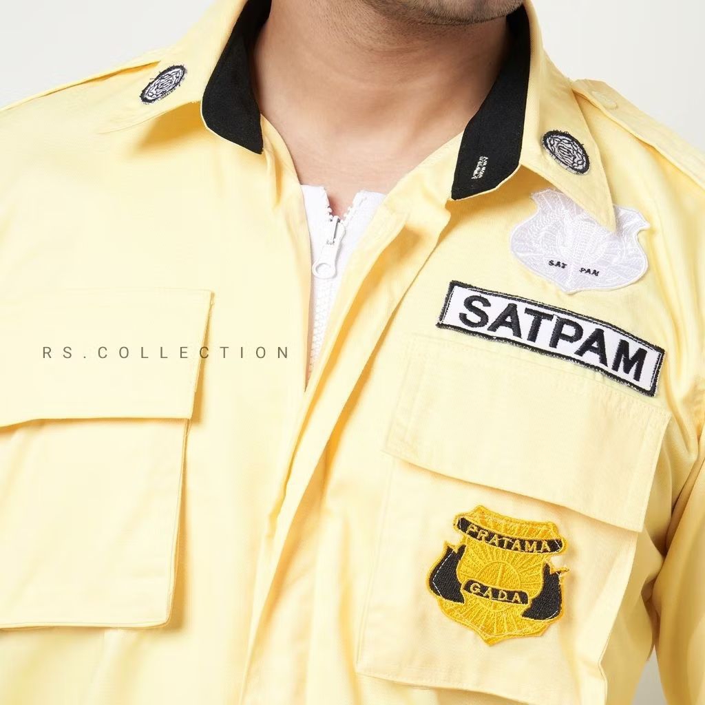 Kameja dinas PDL security resleting kerah hitam,baju pdl satpam,atasan seragam pdl security warna cr