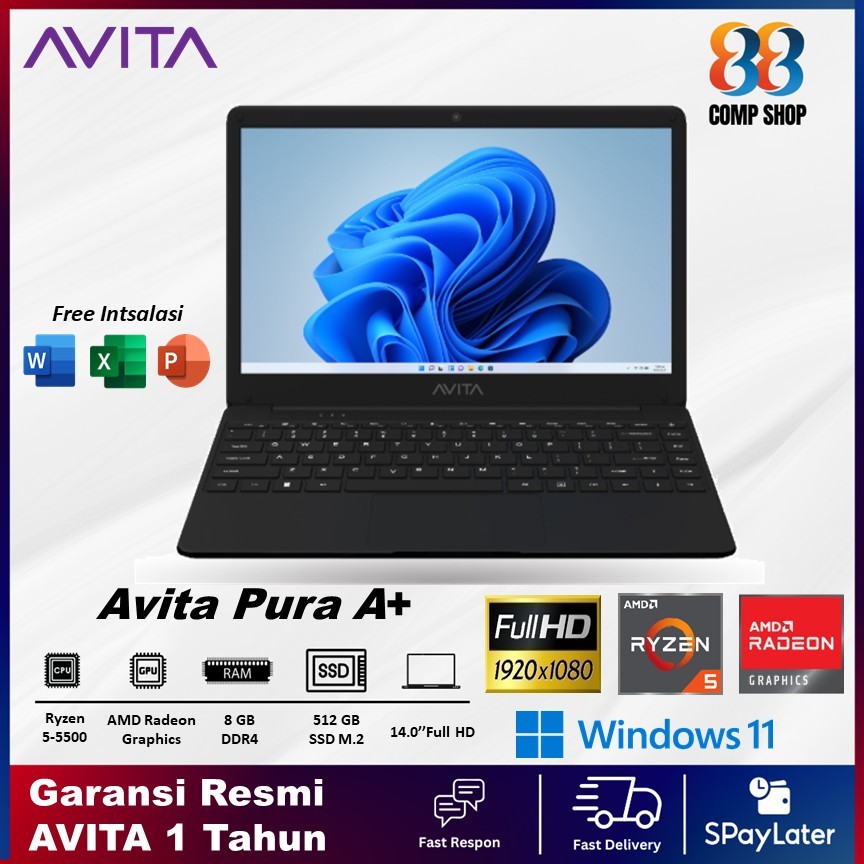 [TERLARIS] AVITA PURA A+ Ryzen 5 5500 | 8GB 512GB SSD | Windows 11 | Laptop Tipis & Cepat 14” FHD