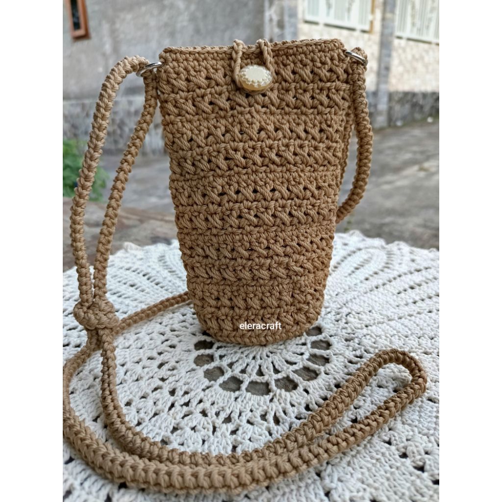 Tas HP Rajut Crochet Handmade Mini Sling Bag Polos – Tas Rajut HP Lucu dan Stylish