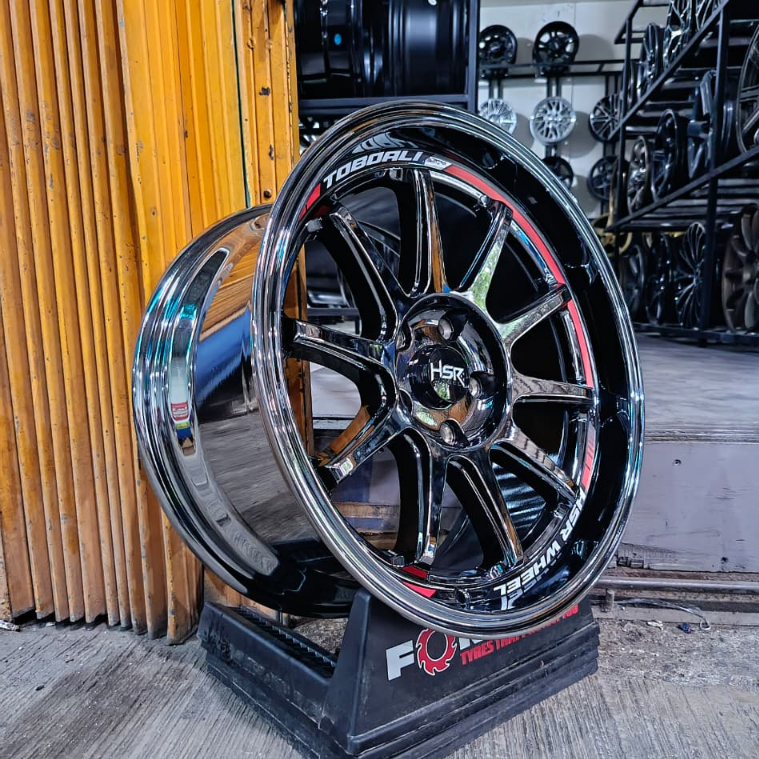 velg racing ring 17 black chrome pcd 5x114,3 /velg mobil warna chrome model palang ring 17