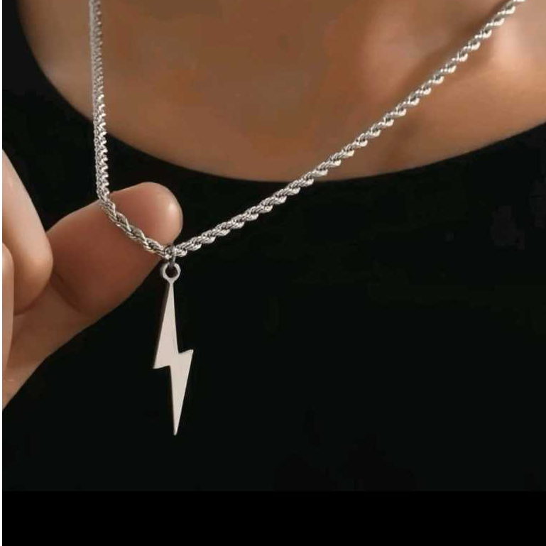 Kalung Titanium Pria Anti Karat Terbaru || Kalung Titanium Pria Liontin Petir Anti Karat