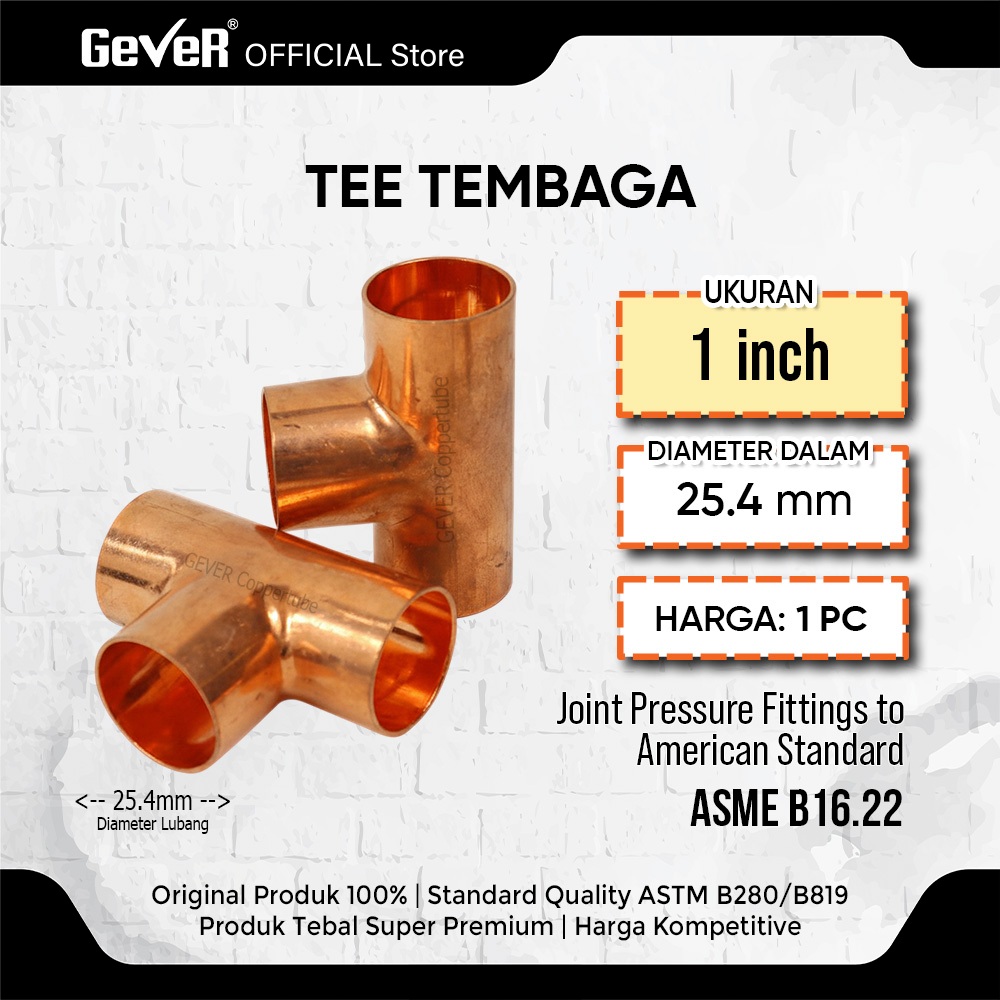 TEE TEMBAGA 1 Inch DENJI / Copper Fitting Sambungan Pipa Tembaga