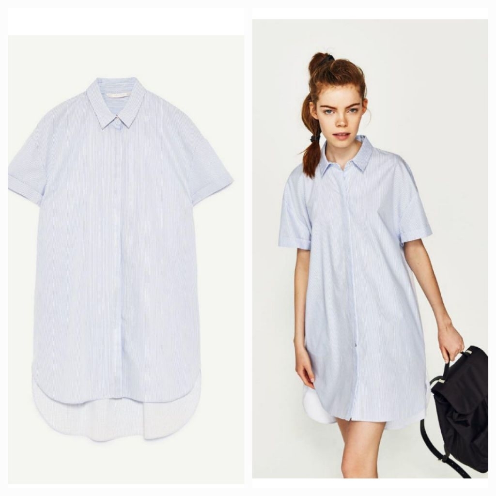 ZARA shirt dress stripe katun
