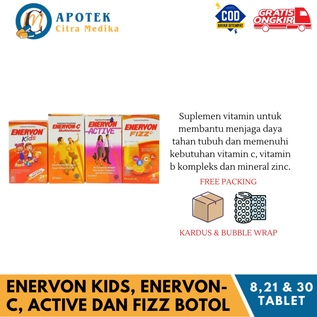 ENERVON KIDS, ENERVON-C, ACTIVE & FIZZ 1 BOTOL ISI 8, 21 & 30 TABLET - MEMELIHARA DAYA TAHAN TUBUH