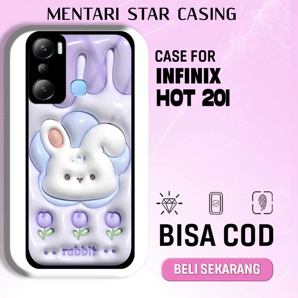 CASE INFINIX HOT 20i - SOFTCASE PREMIUM MATE HARD CASE - CASE GLOSY HOLOGRAM MOTIF RABBIT