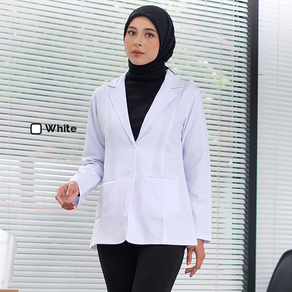 Oberbe - Beyza Long Blazer Wanita Muslimah | Blazer Panjang Elegan Putih Formal