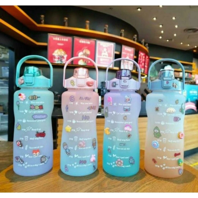 Botol Minum Motivasi 2 Liter/Tumbler Motivasi Korea Viral Tiktok/Tumbler Gradasi Pastel Drink Remind