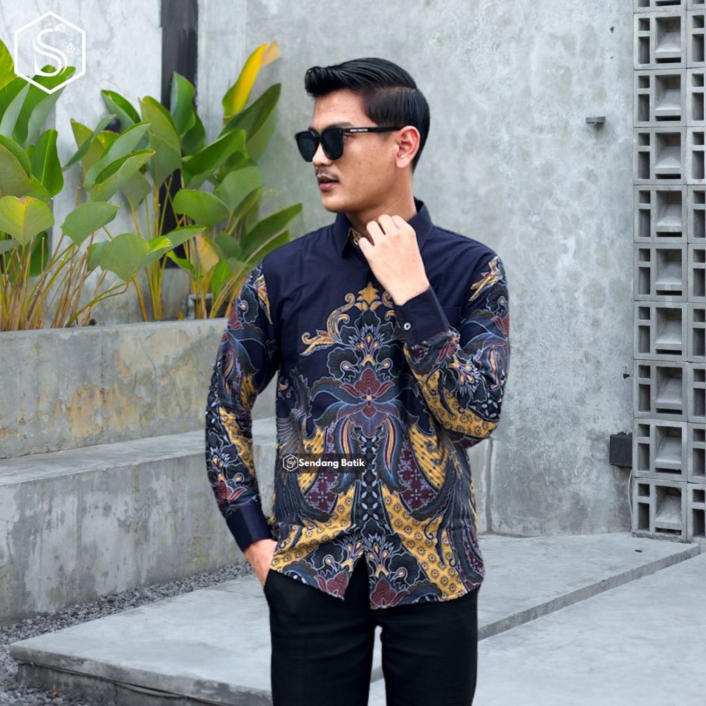 Kemeja Batik Motif Yudistira Warna Navy Tua Slimfit Lapis Furring Erro Katun Modern Premium Pria Pan