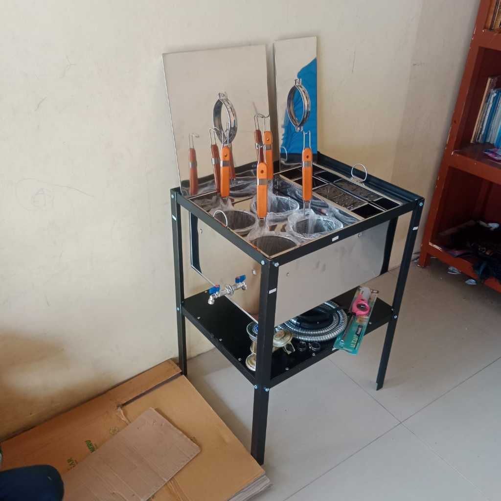 dandang mie ayam lubang 4 set - panci mie ayam kotak - tong mie kocok stainless