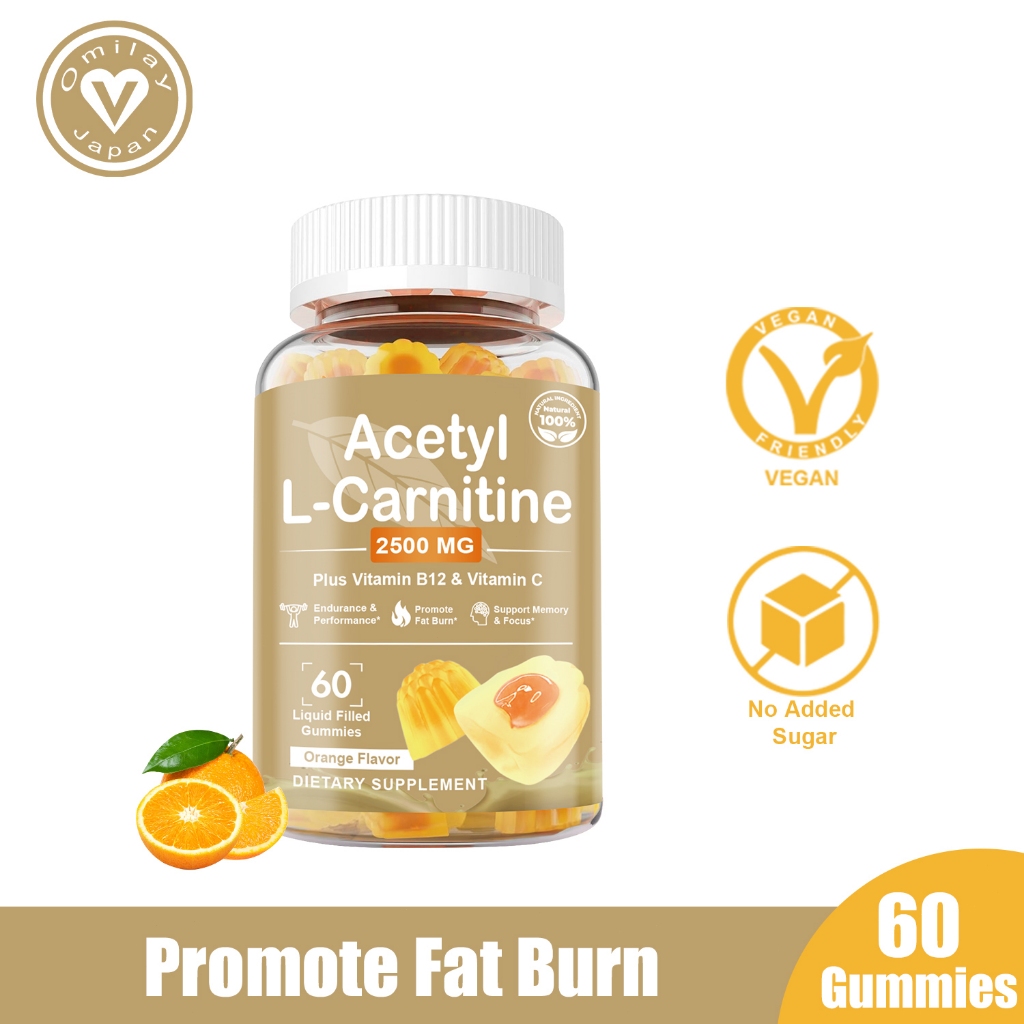 Omilay Acetyl L Carnitine Gummy for Enhance Focus Fat Burner L Carnitine with Vitamin C 120 Gummies