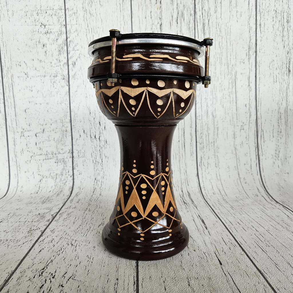 Calti 6 inch Hitam Ukir Darbuka Murah 6 Inci Dumbuk Pinggang Kayu Asli Berkualitas Bergaransi