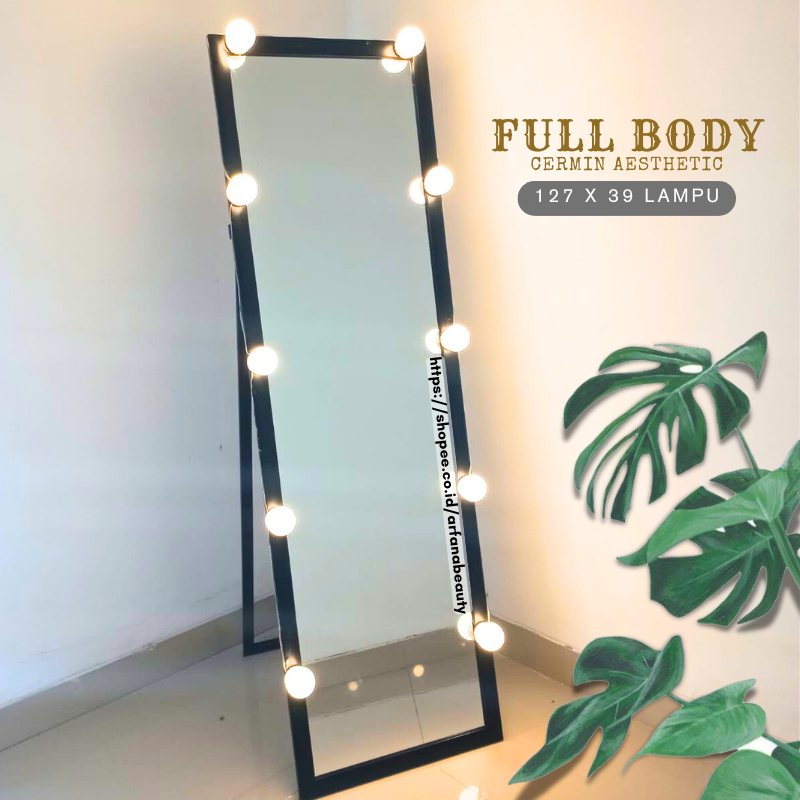 Cermin Aesthetic Full Body Standing Vanity Miror Mirror Dekorasi Penghias Kamar Cermin Lampu Makeup 