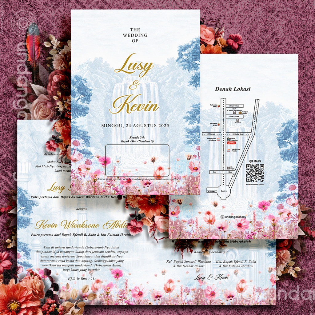 Undangan Pernikahan Elegan Waterfall Pink – Desain Romantis & Mewah Kekinian