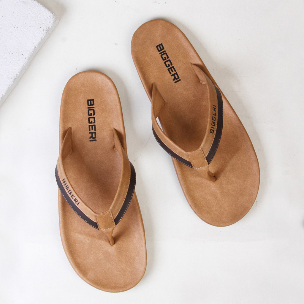 BIGGERI Sandal Jepit Pria Jumbo Big Size 44 45 46 47 Premium Kasual Karet Ukuran Besar Coklat BG 372