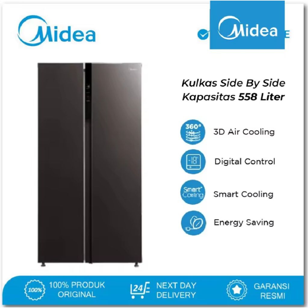 KULKAS MIDEA SIDE BY SIDE 2 PINTU MIDEA MDRS715FGF28ID 558 LITER KULKAS SIDE BY SIDE MIDEA INVERTER 