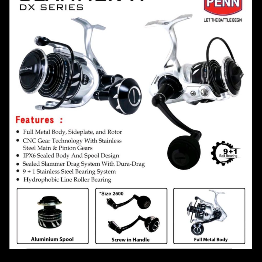 reel penn slammer IV dx series silver 7500 8500 power handel