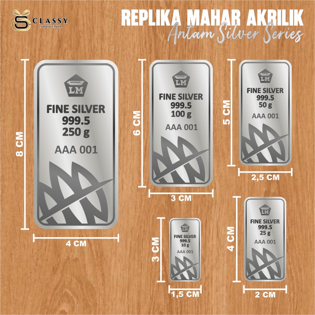 REPLIKA DEKORASI MAHAR PERNIKAHAN - REPLIKA PERAK BATANGAN ANTAM AKRILIK SILVER READY STOCK