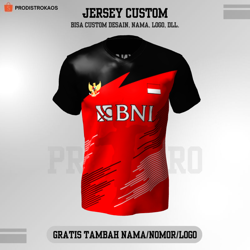 Kaos Jersey Badminton Merah Hitam Motif Abstrak 189