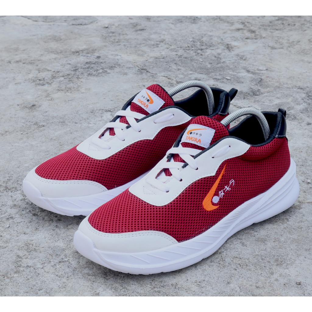 Sepatu Lari Sepatu Casual Running Sepatu Sneakers Pria Olahraga Sport Shoes merk TAKiRA warna Maroon