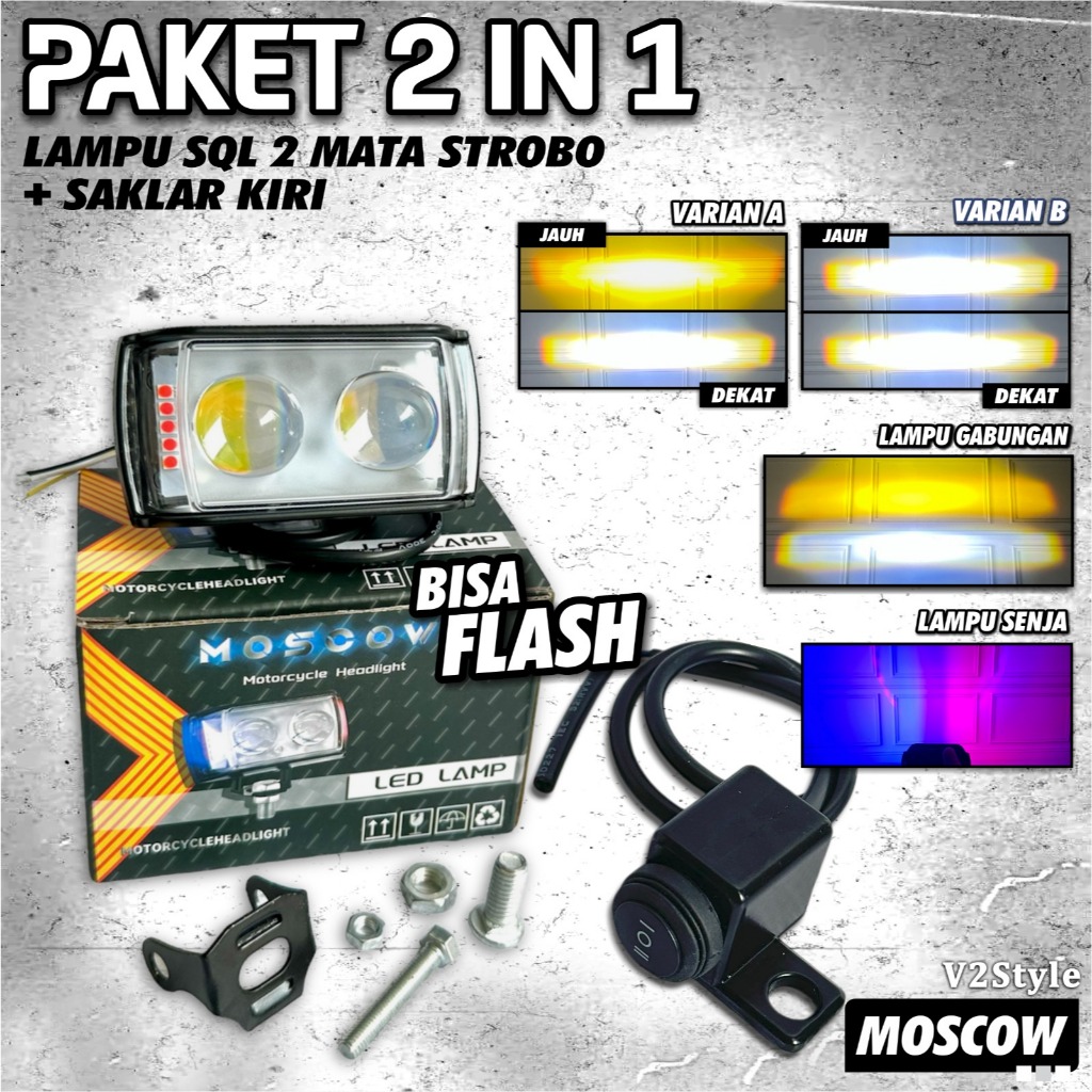 PAKET 2in1 LAMPU TEMBAK 2 MATA PLUS DEVIL RGB RED BLUE 6 MODE LAMPU SOROT FOGLAMP HIGH LOW FLASH STR