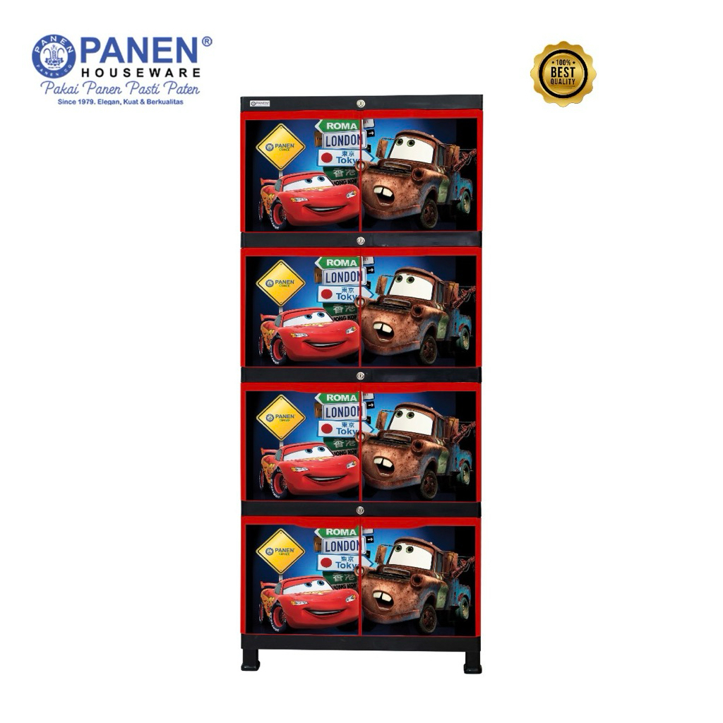 Panen Lemari Kabinet Grande 4 Tingkat 8 Pintu Cars  / Lemari Plastik Pakaian Jumbo Anak