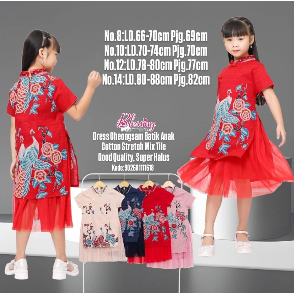 Dress batik Cheongsam anak remaja dress Imlek pesta model terbaru