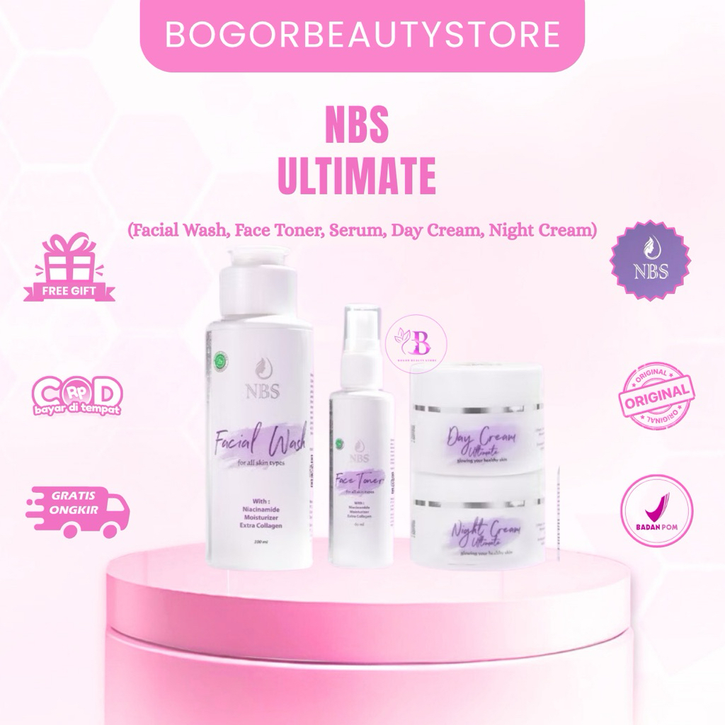 NBS SKINCARE PAKET ULTIMATE - EXTRA GLOW SATUAN ECER FACIAL WASH/ TONER/ SERUM/ DAY/ NIGHT CREAM
