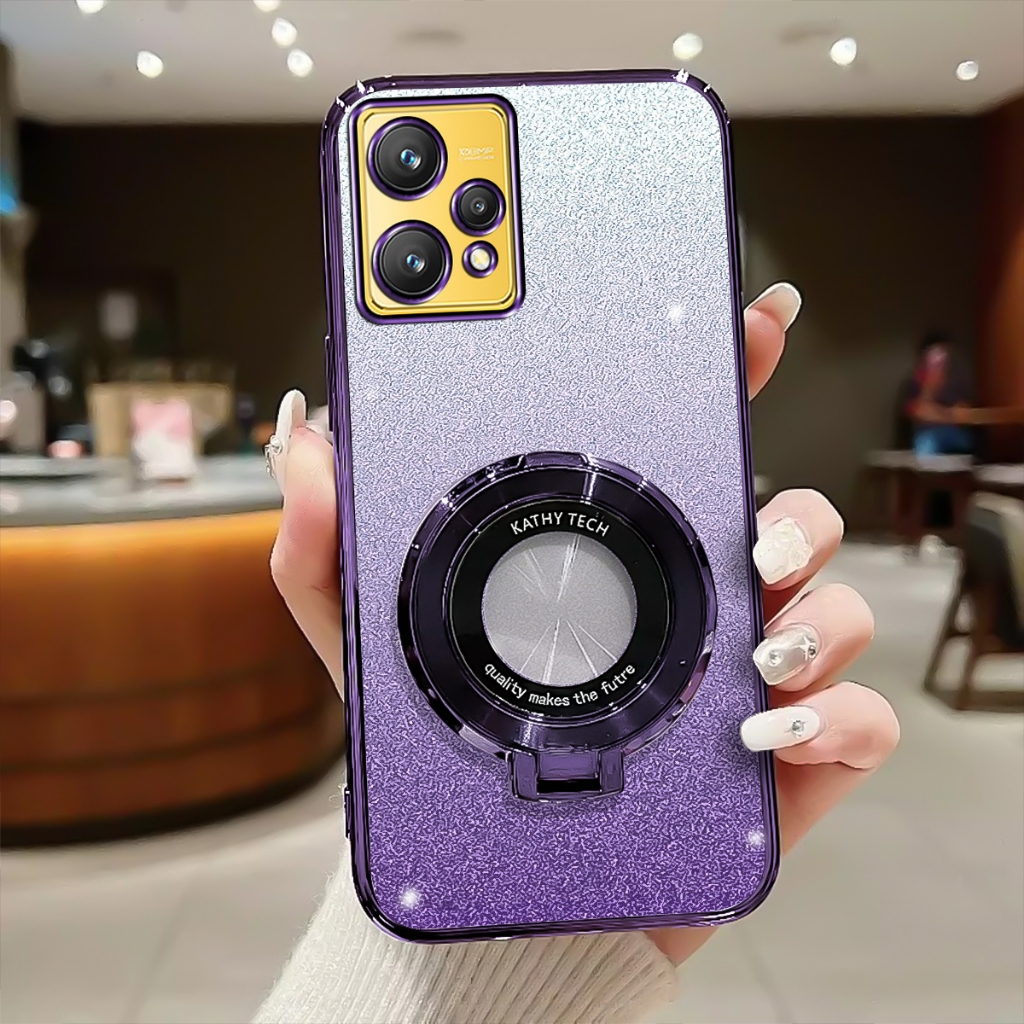 Soft Case Realme 9 4G Casing Luxury Glitter Plating Ring Magnetic Holder