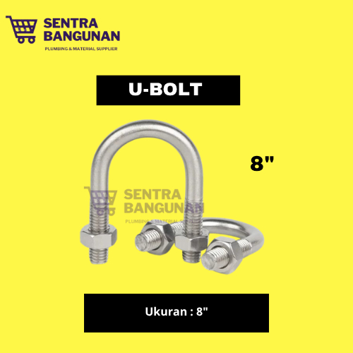 KLEM U-BOLT 8 INCH / CLAMP U-BOLT 8" / KLEM U-BOLT BAUT MUR / KLEM PIPA / KLEM MURAH