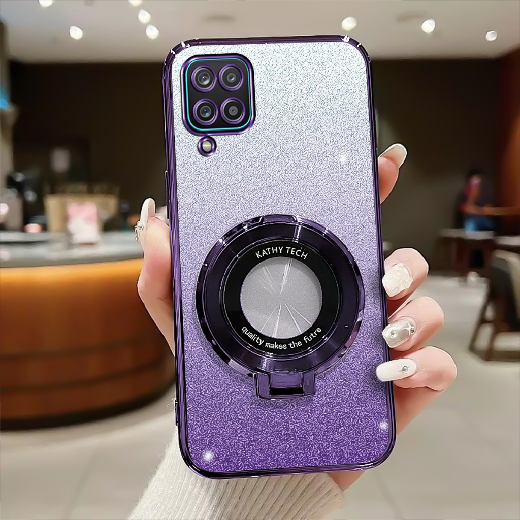 Soft Case Samsung A12 M12 Casing Glitter Ring Magnetic Holder