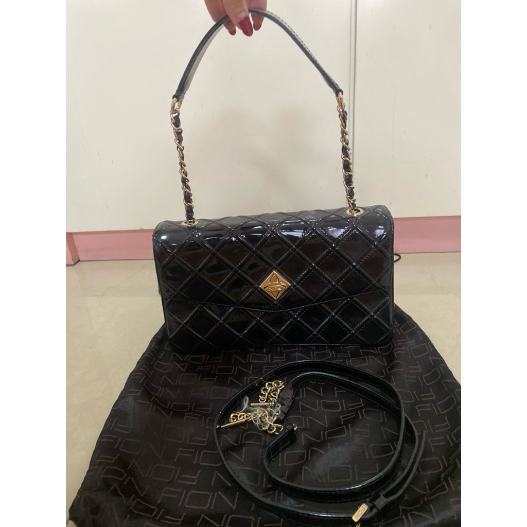 fion dark brown patent bag