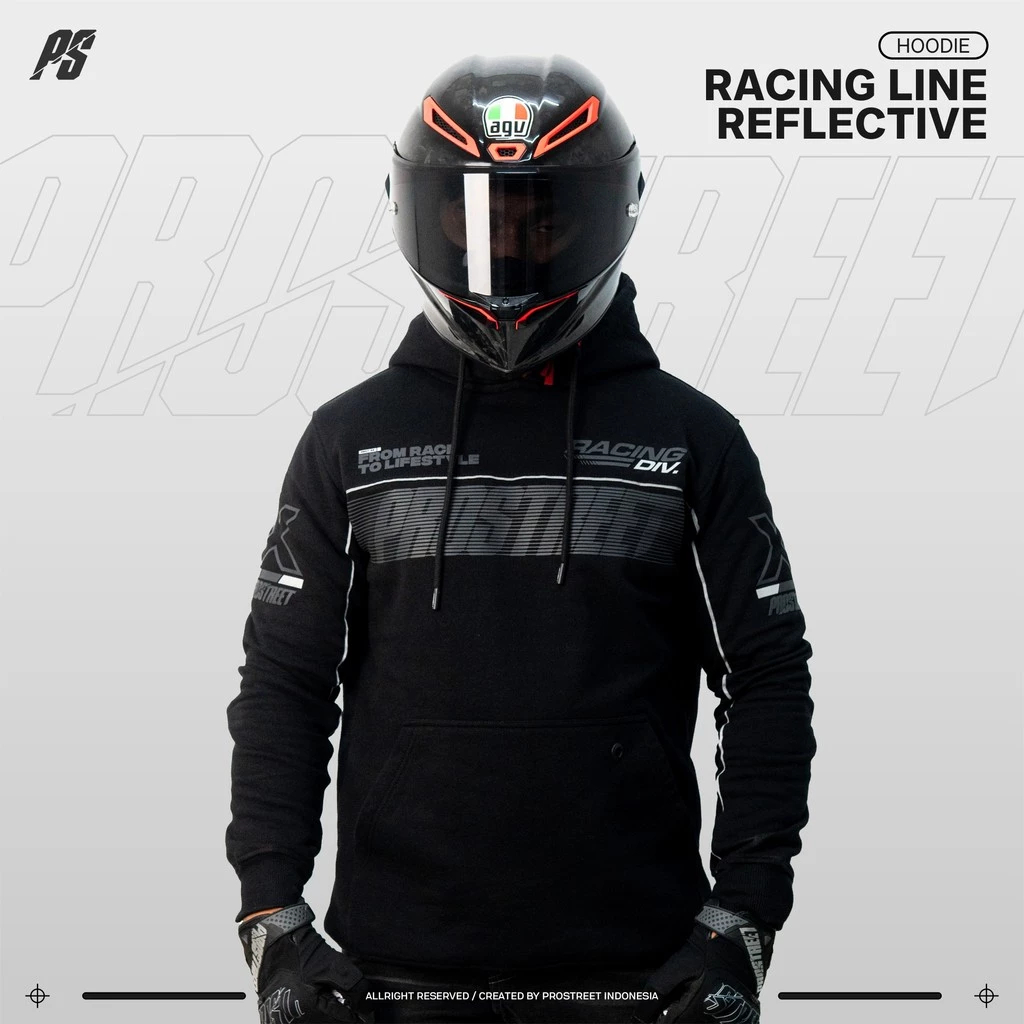 Hoodie Motor Prostreet Racing Line Reflective Black | Jaket sunmori nightride touring | Original Pro