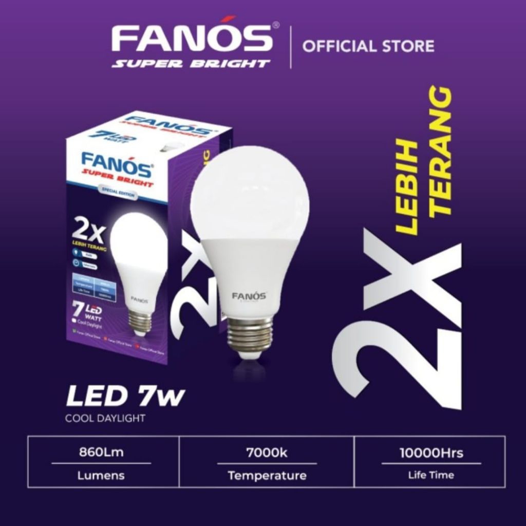 FANOS Super Bright Lampu Bohlam LED 5W 7W FANOS Eco 3W Putih 7000K