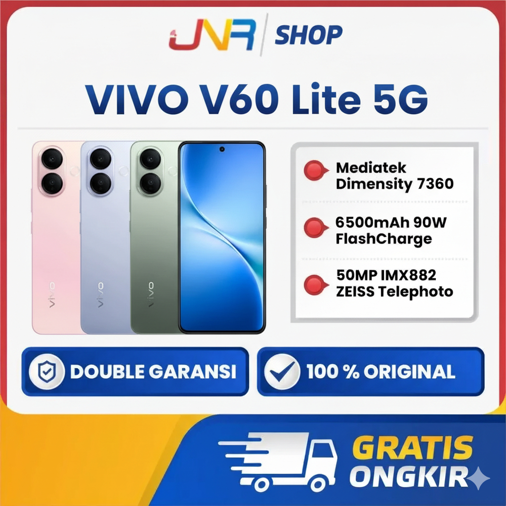 Vivo V60 Lite 4G / 5G | RAM 8GB+256GB | RAM 12GB+512GB | Kamera 50MP | Baterai 6500mAh Garansi Resmi