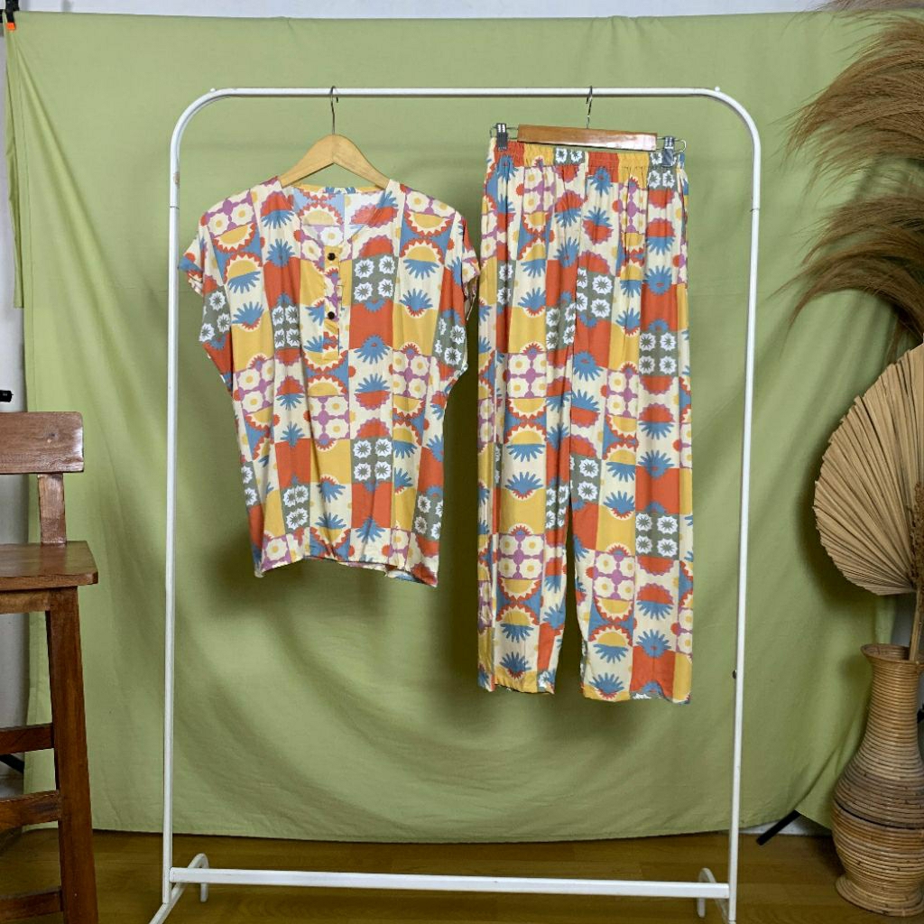 ONE SET RAYON PREMIUM /PIYAMA LENGAN PENDEK RAYON / PIYAMA LENGAN PENDEK WANITA RAYON BUSUI/ ONE SET